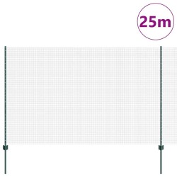 Clôture en Fil Soudé avec 11 Pieux U Verte 1,6x25 m Acier 