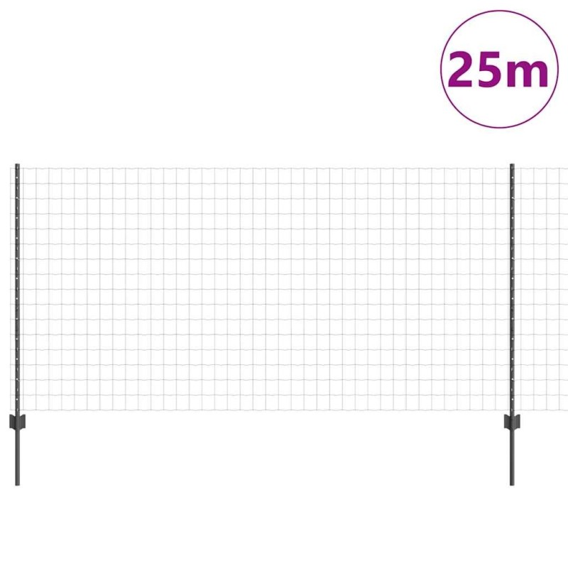 Set de Clôture de Jardin Gris 1.2 x 25 m Acier Revêtu de Poudre 