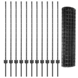 Set de Clôture de Jardin Gris 1.2 x 25 m Acier Revêtu de Poudre 