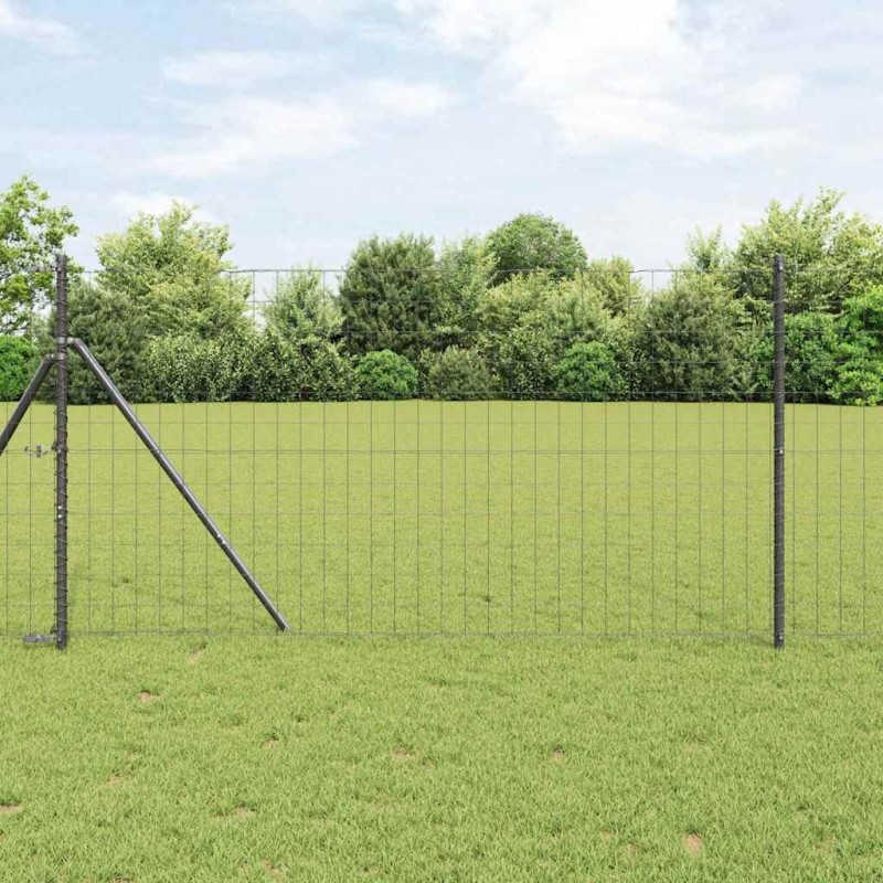 Clôture Euro avec 13 poteaux 1,2 x 25 m en acier galvanisé gris 