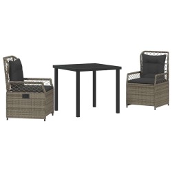Ensemble de salle à manger de jardin 3 pièces en poly rattan gris 