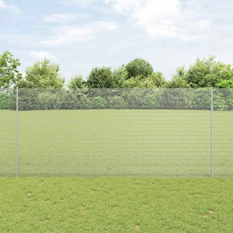 Clôture en fil soudé avec 22 poteaux en U Argent 1.4x25 m Acier 