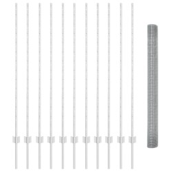 Clôture en fil soudé avec 22 poteaux en U Argent 1.4x25 m Acier 