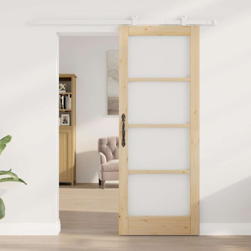 Porte coulissante avec set de quincaillerie 'ORKDAL'bois massif et verre 