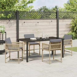 Ensemble de salle à manger de jardin , 5 pièces, avec coussins en poly rotin beige. 