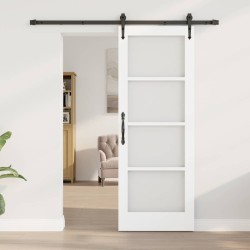 Porte coulissante avec kit quincaillerie blanche 73,5x198,5 cm en bois massif de pin 