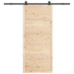 Porte coulissante Marron 90 x 208 cm Bois massif en pin 