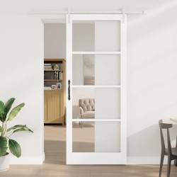 Porte Coulissante avec Quincaillerie Set 'ORKDAL'Bois Massif Blanc & Verre 