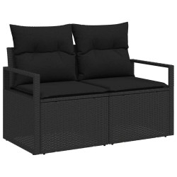 Ensemble de canapé de jardin 3 pièces avec coussins, noir en poly rotin. 