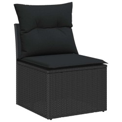 Ensemble de canapé de jardin 3 pièces avec coussins, noir en poly rotin. 