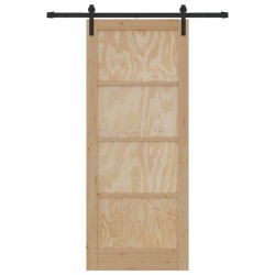 Porte coulissante avec kit de quincaillerie 86x211 cm Bois massif pin 