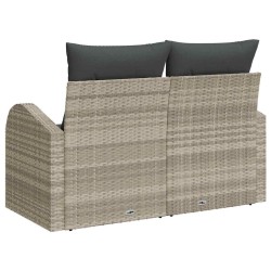 Canapé de jardin 2 places avec coussins Gris clair Rattan 