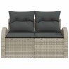 Canapé de jardin 2 places avec coussins Gris clair Rattan 