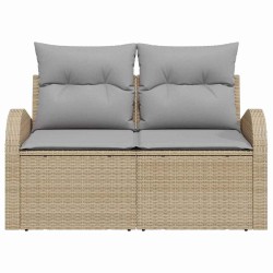 Canapé de jardin 2 places avec coussins beige en poly rattan 