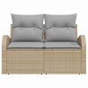 Canapé de jardin 2 places avec coussins beige en poly rattan 