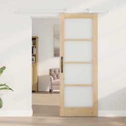 Porte Coulissante avec Set de Quincaillerie 'ORKDAL'en Bois Massif & Verre 