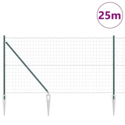Clôture Euro avec 13 poteaux pointus de 1,2x25 m en acier galvanisé vert. 