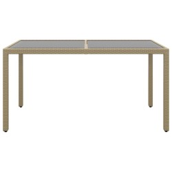 Table de jardin 150x90x75 cm Verre trempé/résine tressée Beige 