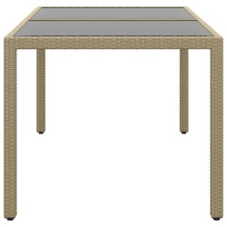 Table de jardin 150x90x75 cm Verre trempé/résine tressée Beige 