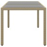 Table de jardin 150x90x75 cm Verre trempé/résine tressée Beige 