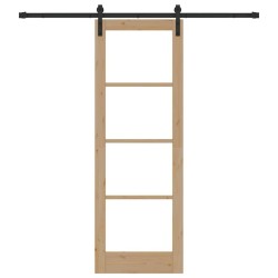 Porte Coulissante avec Kit Quincaillerie 'ORKDAL'en Bois Massif et Verre 