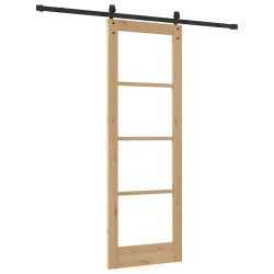 Porte Coulissante avec Kit Quincaillerie 'ORKDAL'en Bois Massif et Verre 