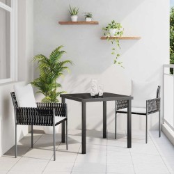 Ensemble de 3 pièces de salle à manger de jardin avec des coussins marron en poly rattan 
