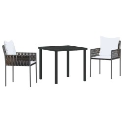 Ensemble de 3 pièces de salle à manger de jardin avec des coussins marron en poly rattan 