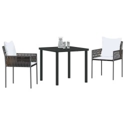 Ensemble de 3 pièces de salle à manger de jardin avec des coussins marron en poly rattan 