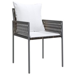 Ensemble de 3 pièces de salle à manger de jardin avec des coussins marron en poly rattan 
