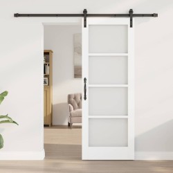 Porte coulissante avec quincaillerie 'ORKDAL'en bois massif blanc et verre 