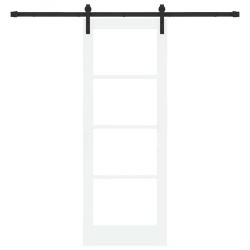 Porte coulissante avec quincaillerie 'ORKDAL'en bois massif blanc et verre 