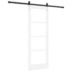 Porte coulissante avec quincaillerie 'ORKDAL'en bois massif blanc et verre 
