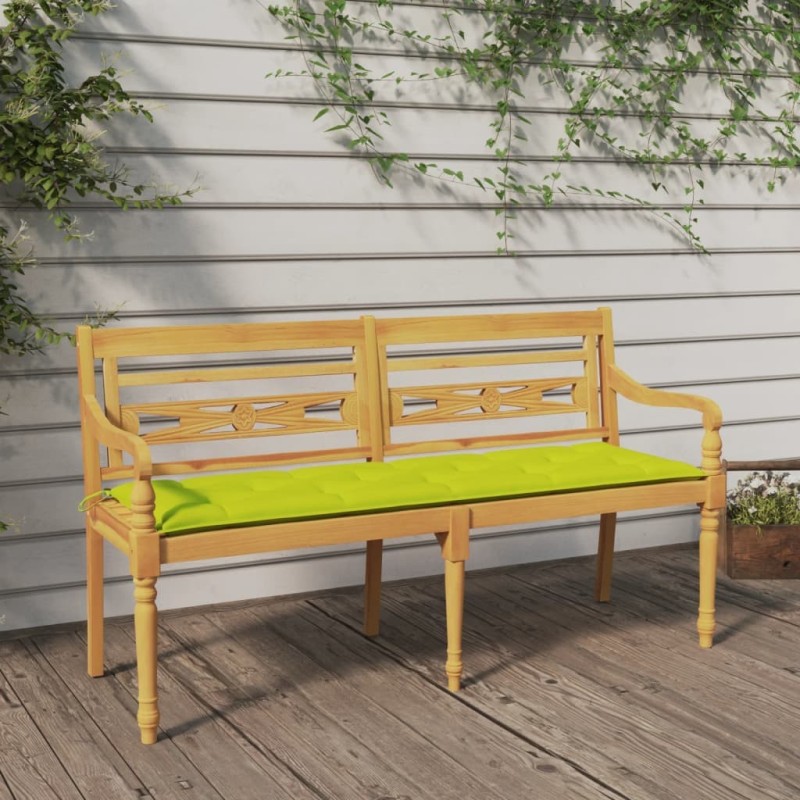 Banc Batavia avec coussin vert brillant 150 cm Bois teck massif 