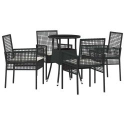 Ensemble de Salle à Manger de Jardin 5 Pièces Noir en Poly Rattan 