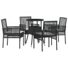 Ensemble de Salle à Manger de Jardin 5 Pièces Noir en Poly Rattan 