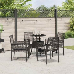 Ensemble de Salle à Manger de Jardin 5 Pièces Noir en Poly Rattan 