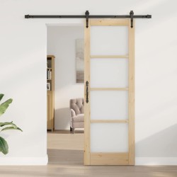 Porte Coulissante avec Kit Quincaillerie 73.5x211 cm Bois Massif Pin 