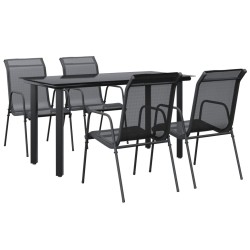 Ensemble à manger de jardin 5 pcs noir textilène et acier 