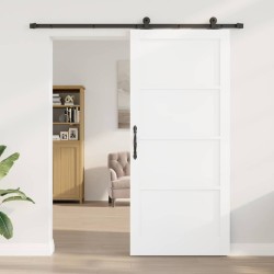 Porte coulissante avec ensemble de quincaillerie blanche 93x211 cm bois massif en pin 