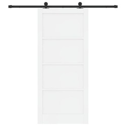 Porte coulissante avec ensemble de quincaillerie blanche 93x211 cm bois massif en pin 