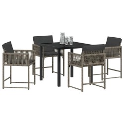 Set de salle à manger jardin 5 pièces avec coussins en poly rotin gris. 