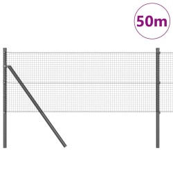 Clôture en fil métallique soudé avec 13 poteaux Gris 0,8x50 m Acier 