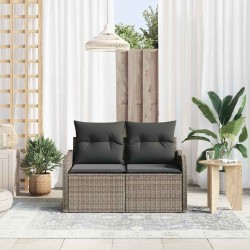Canapé de jardin 2 places avec coussins Gris en Poly Rattan 