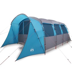 Tente familiale avec fenêtres, en forme de tunnel, bleue et imperméable, pour 8 personnes. 