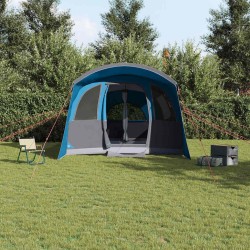 Tente familiale avec fenêtres, en forme de tunnel, bleue et imperméable, pour 8 personnes. 