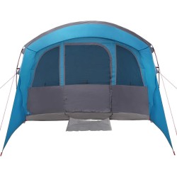 Tente familiale avec fenêtres, en forme de tunnel, bleue et imperméable, pour 8 personnes. 