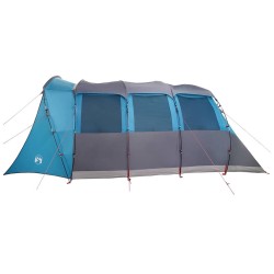 Tente familiale avec fenêtres, en forme de tunnel, bleue et imperméable, pour 8 personnes. 