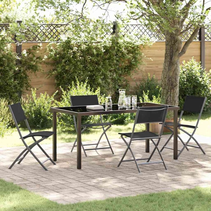 Ensemble de salle à manger de jardin 5 pièces en Textilène noir et acier 