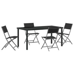 Ensemble de salle à manger de jardin 5 pièces en Textilène noir et acier 